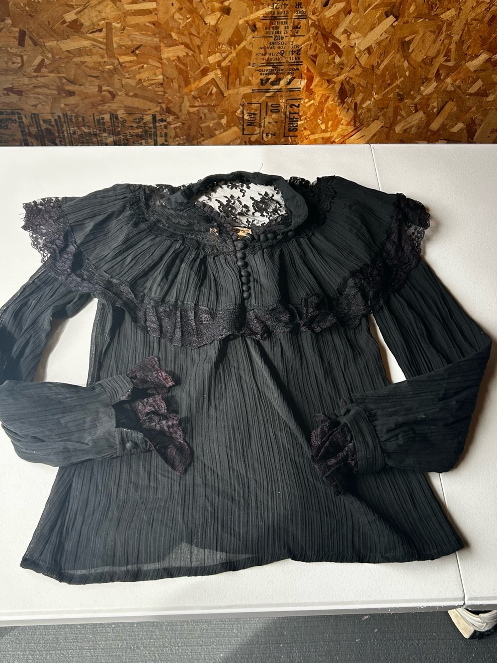 Gunne Sax Black Lace-Ruffle Victorian Blouse